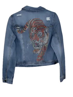 Jacket, Blue Denim, Orange Walking Tiger