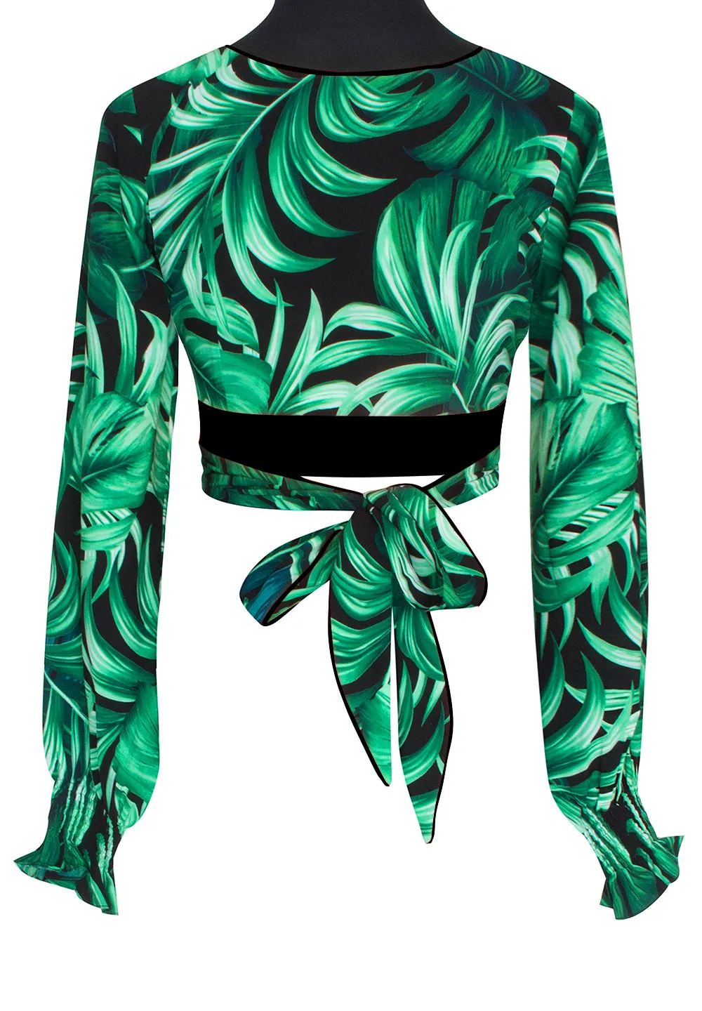 Jungle - Monstera Black / Green Crop Top (Black)