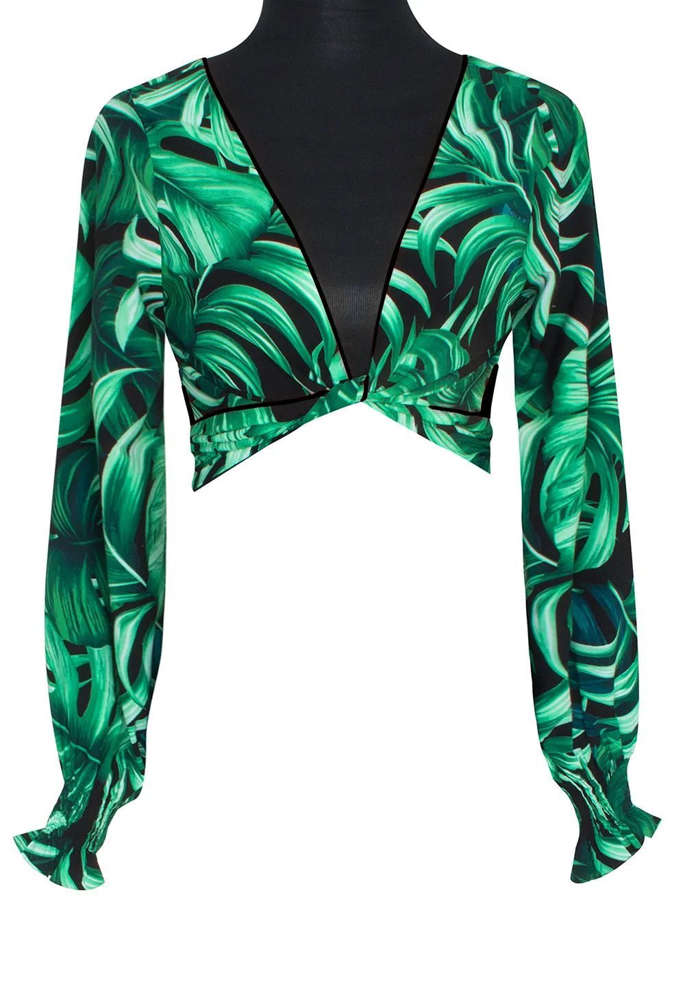 Jungle - Monstera Black / Green Crop Top (Black)