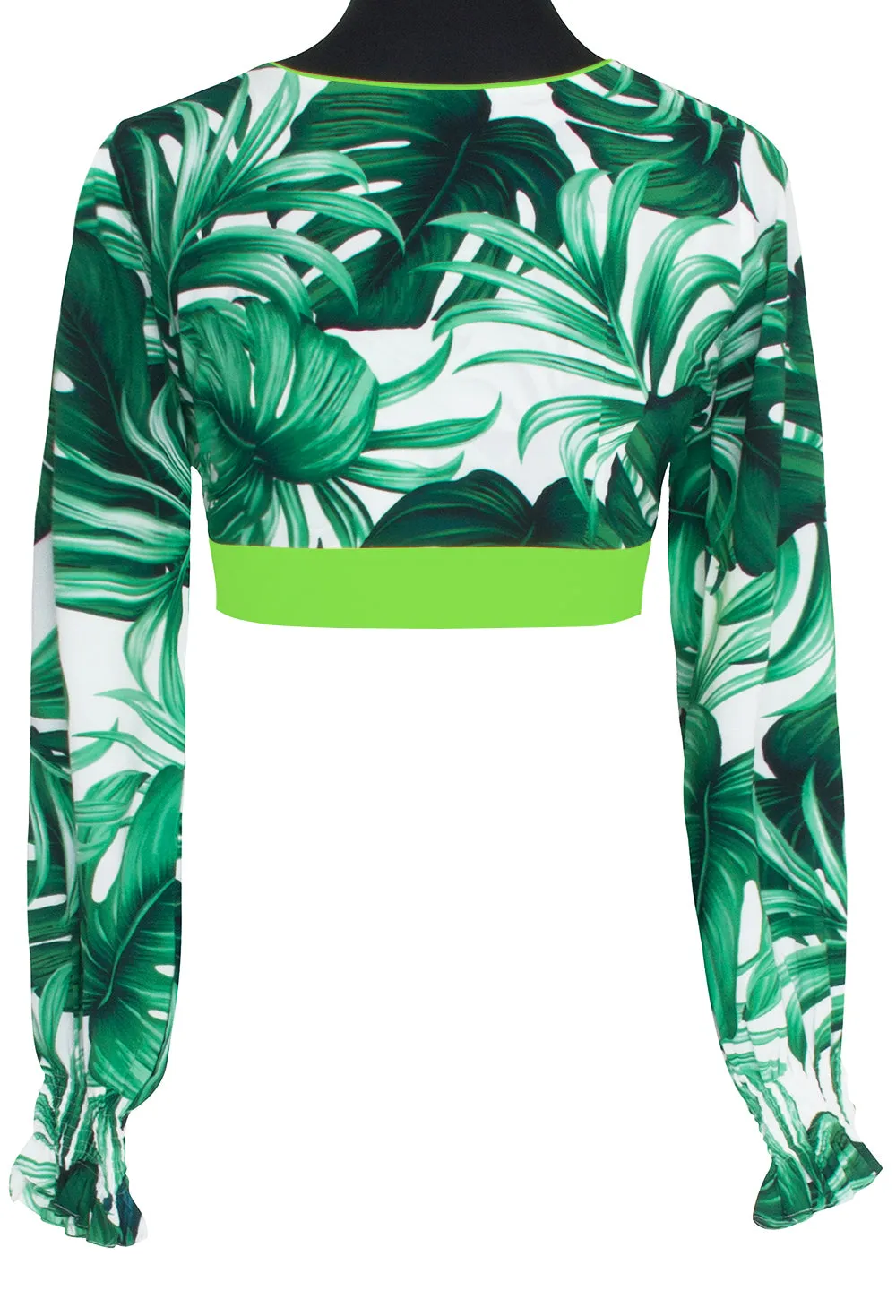 Jungle - Monstera White / Green Crop Top (Neon Green)