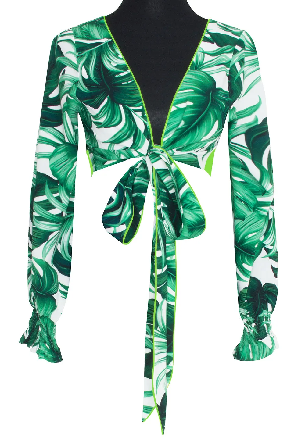 Jungle - Monstera White / Green Crop Top (Neon Green)