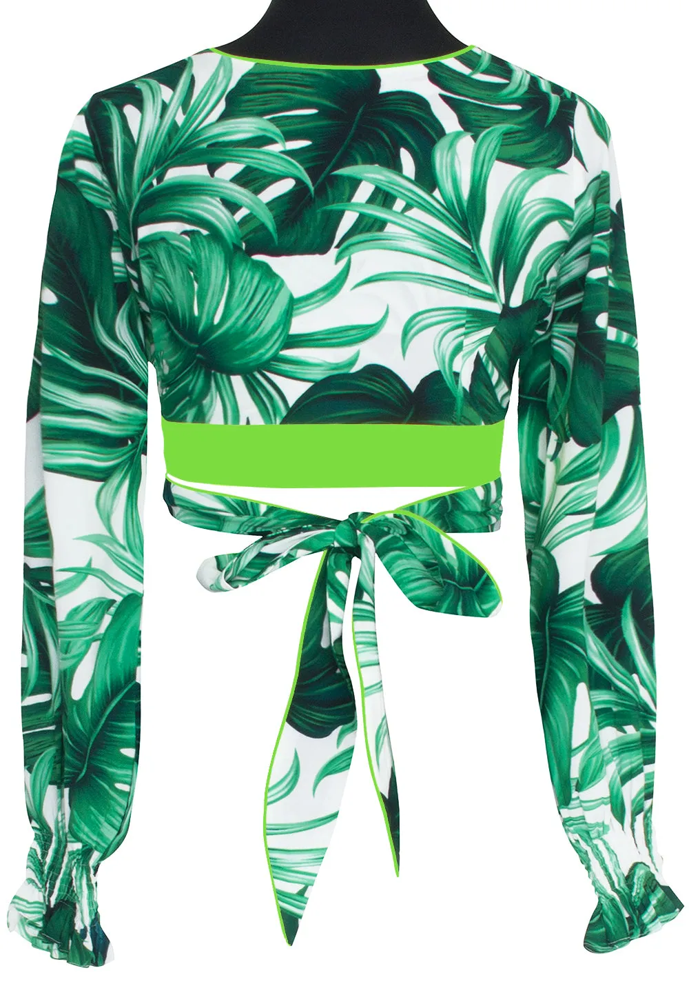 Jungle - Monstera White / Green Crop Top (Neon Green)