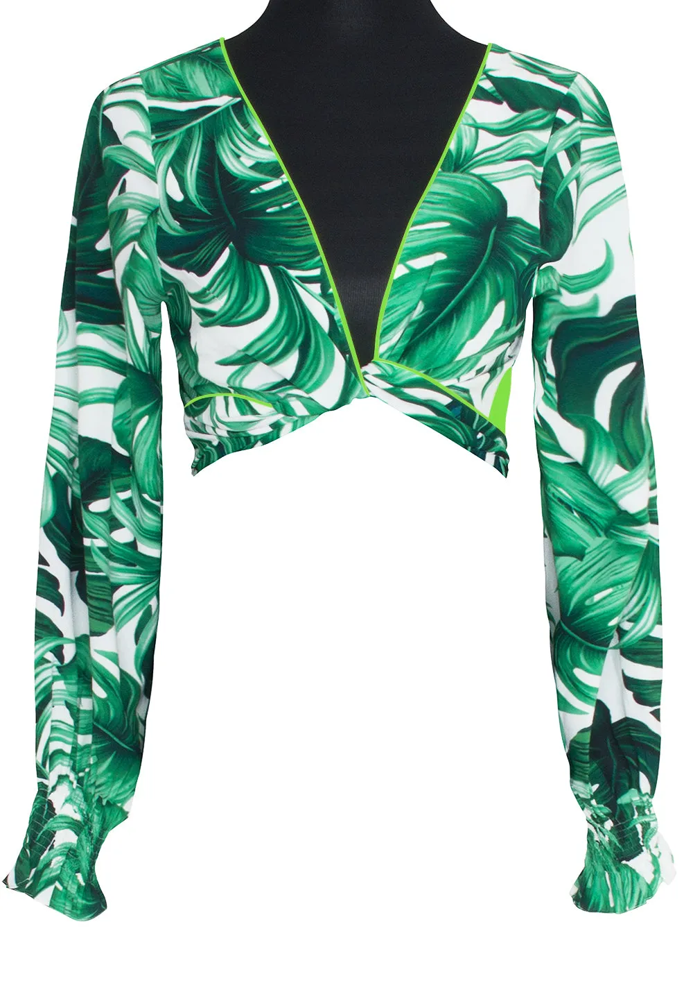 Jungle - Monstera White / Green Crop Top (Neon Green)