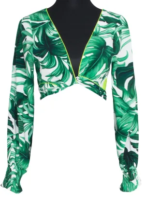 Jungle - Monstera White / Green Crop Top (Neon Yellow)