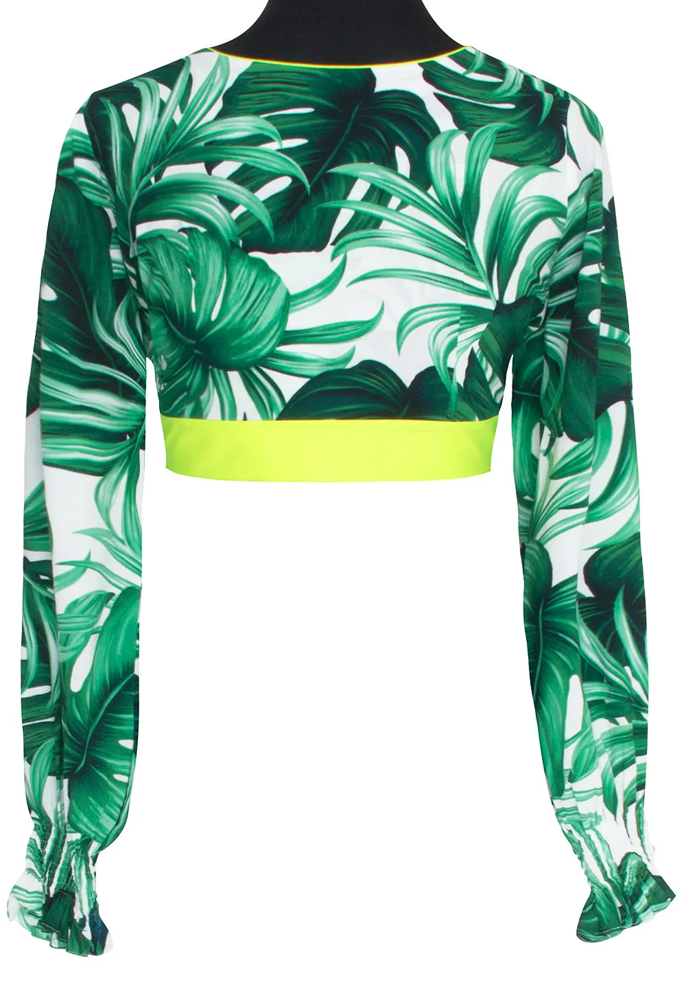 Jungle - Monstera White / Green Crop Top (Neon Yellow)