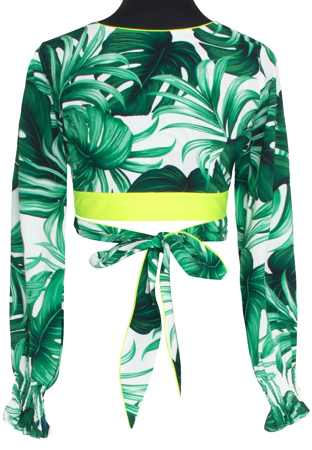 Jungle - Monstera White / Green Crop Top (Neon Yellow)