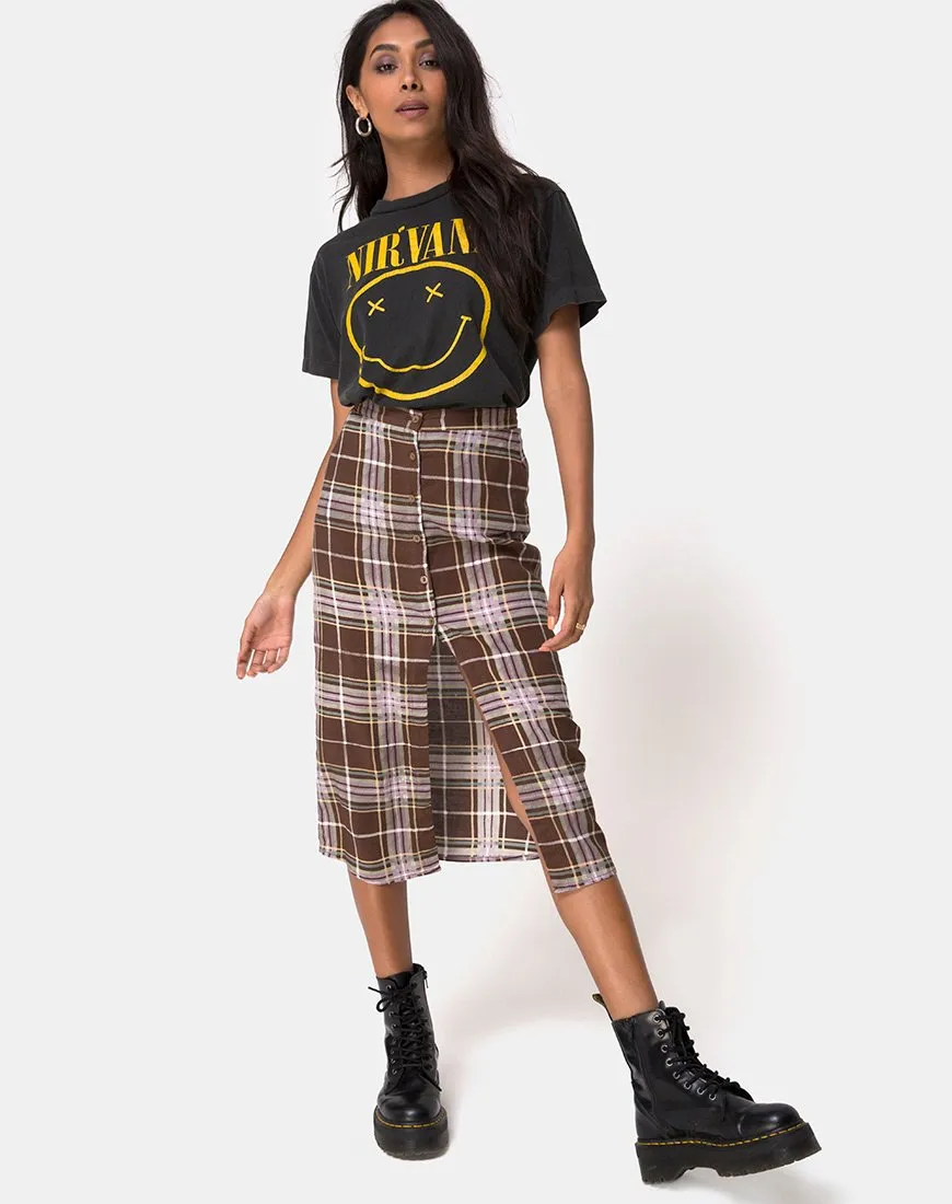 Kaisa Midi Skirt in Tartan Brown