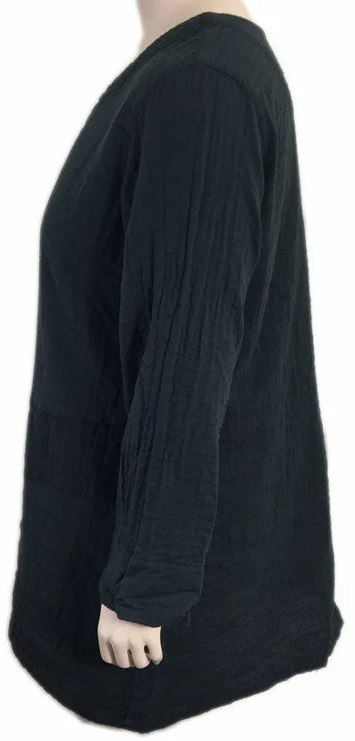 KLEEN Long Black Double Layered Cotton V-Neck Tunic