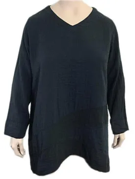 KLEEN Long Black Double Layered Cotton V-Neck Tunic