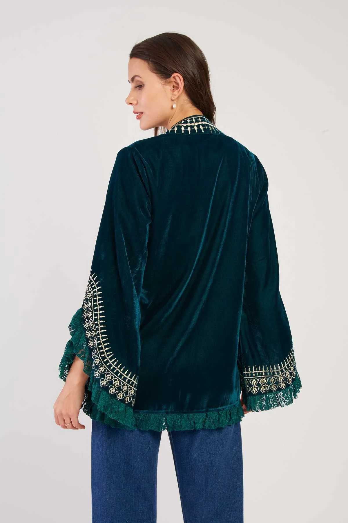 LouLou Embroidered  Velvet Jacket -Teal