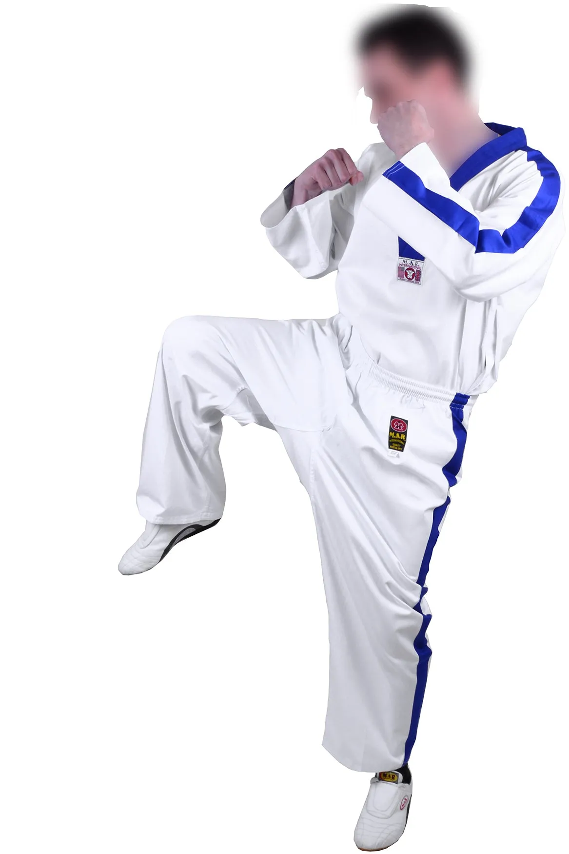 MAR-007 | White Karate & Freestyle Uniform w/ Blue Trim (8oz Fabric)