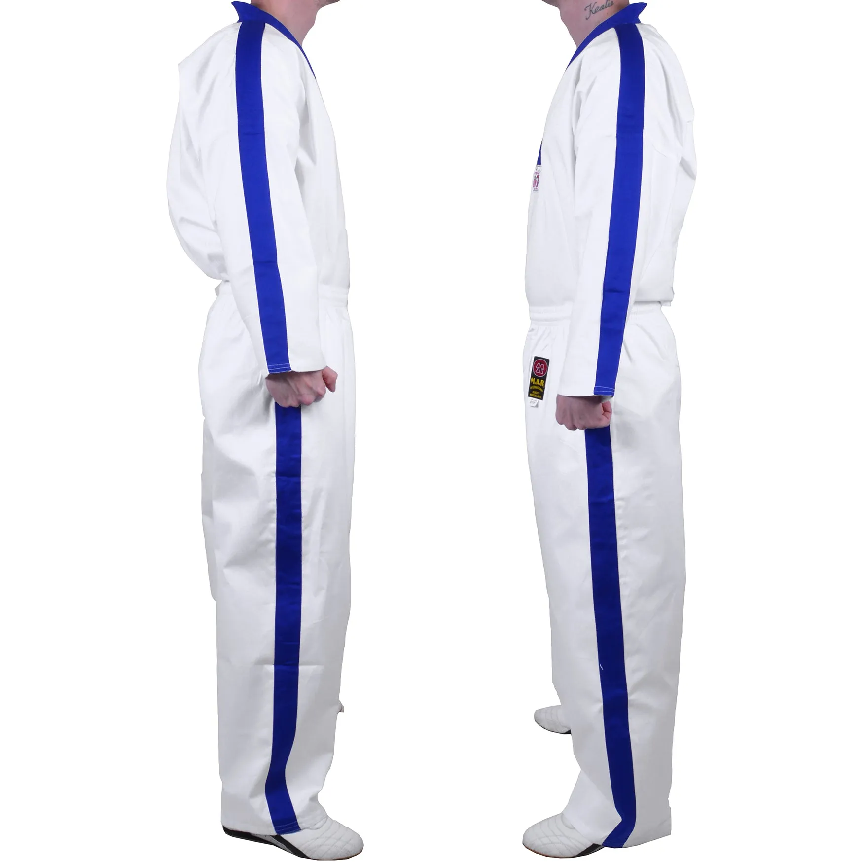 MAR-007 | White Karate & Freestyle Uniform w/ Blue Trim (8oz Fabric)