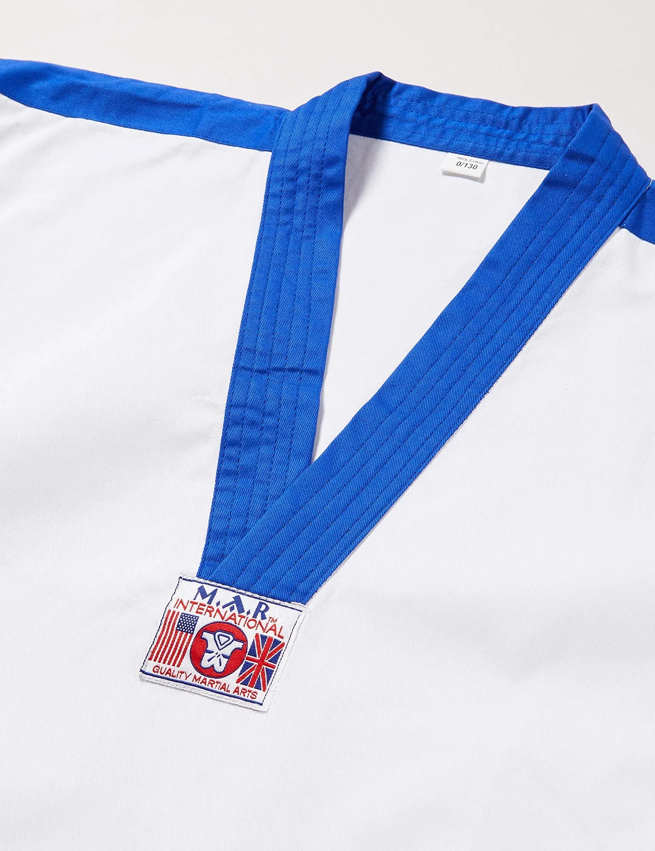 MAR-007 | White Karate & Freestyle Uniform w/ Blue Trim (8oz Fabric)