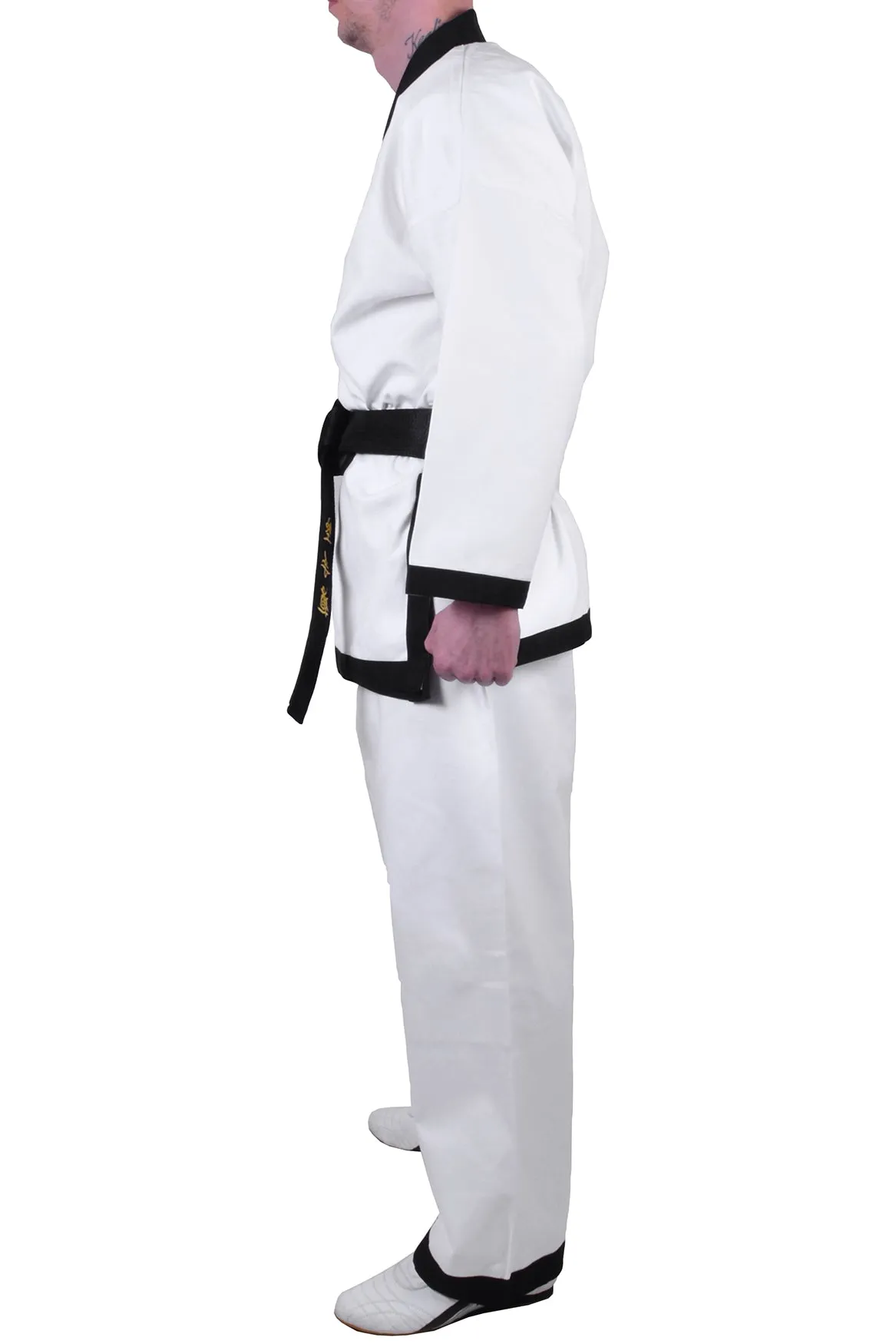 MAR-009 | White Karate Uniform w/ Black Trim (8oz Fabric)   FREE BELT