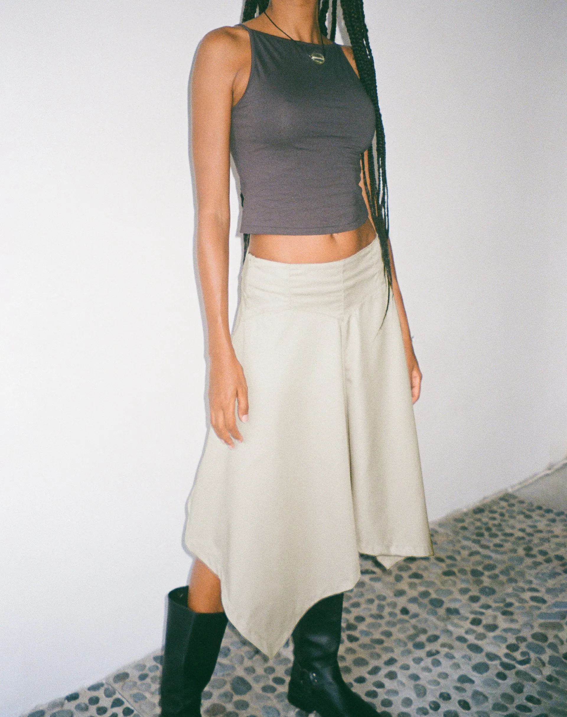 MOTEL X JACQUIE Karsyn Asymmetric Midi Skirt in Oat