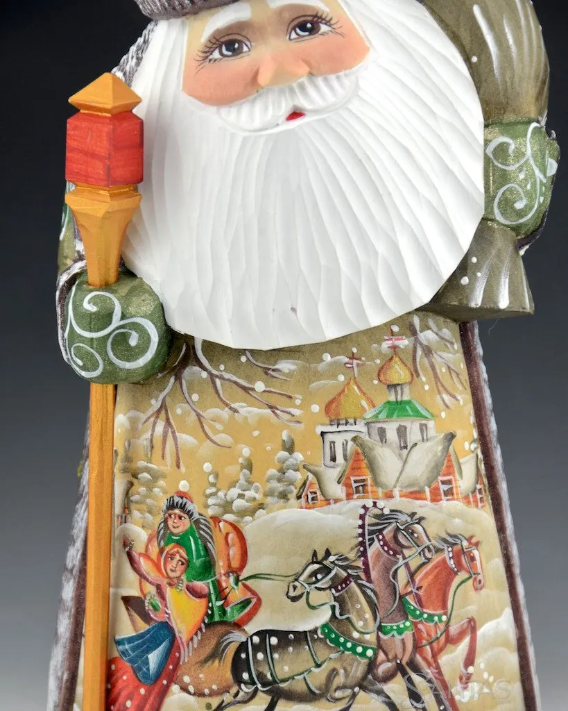 Olive Stout Russian Santa with Toy Bag and Scenes