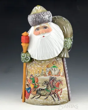 Olive Stout Russian Santa with Toy Bag and Scenes