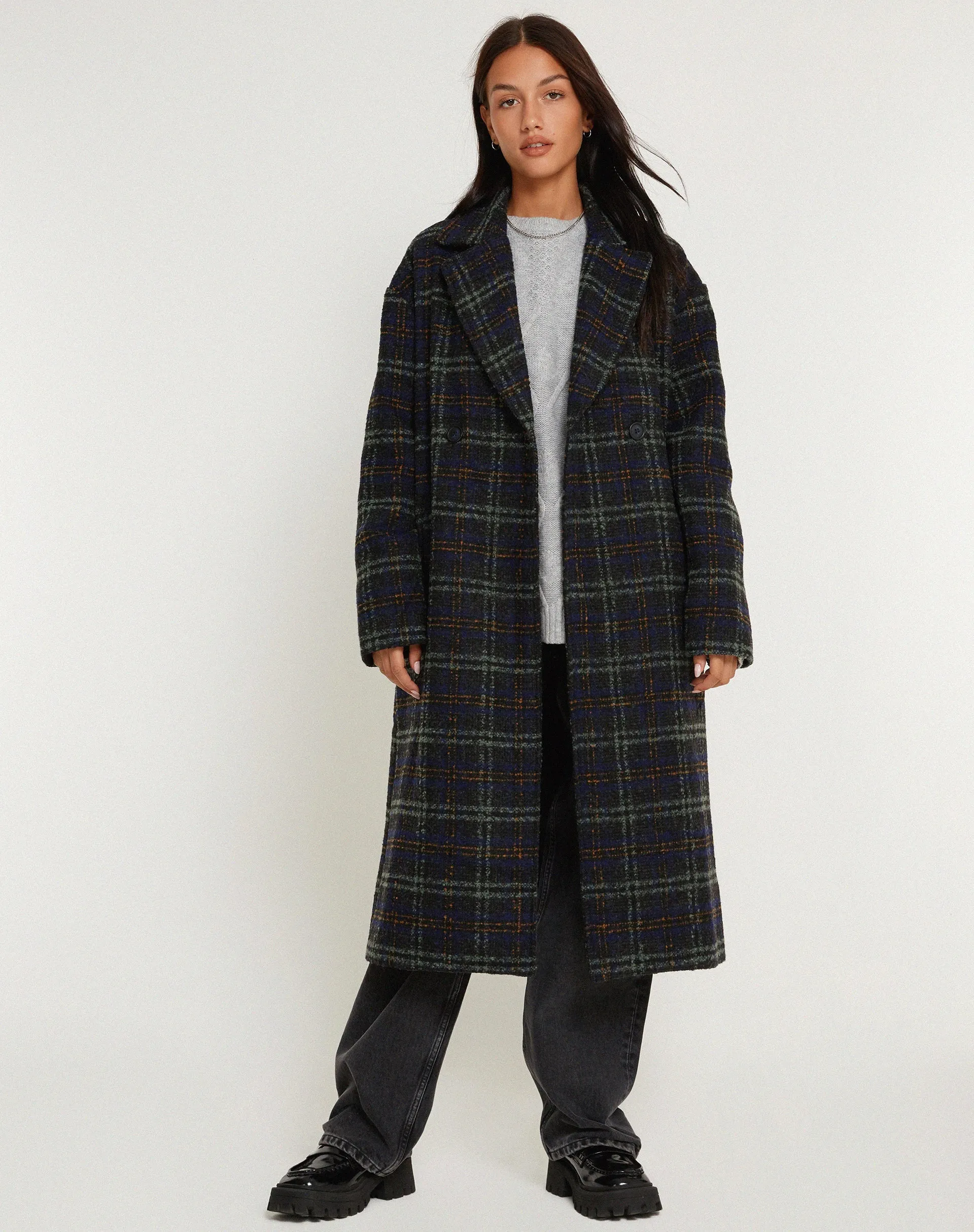 Orlova Coat in Check Navy Black and Brown