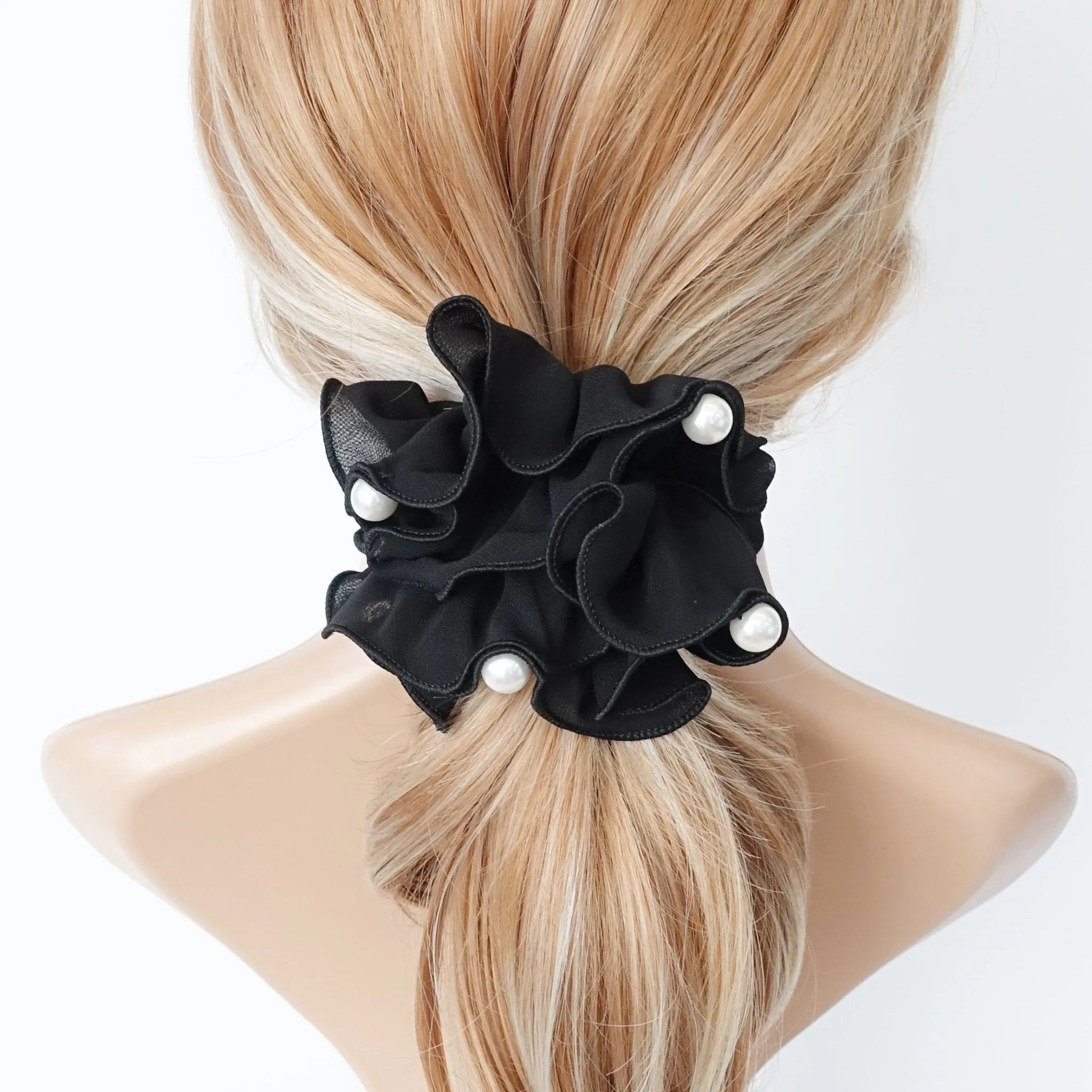 pearl chiffon scrunchies women hair elastic scrunchie