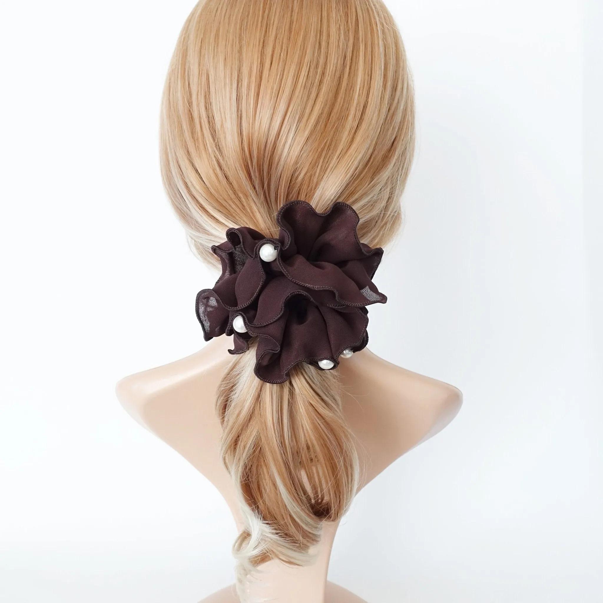 pearl chiffon scrunchies women hair elastic scrunchie