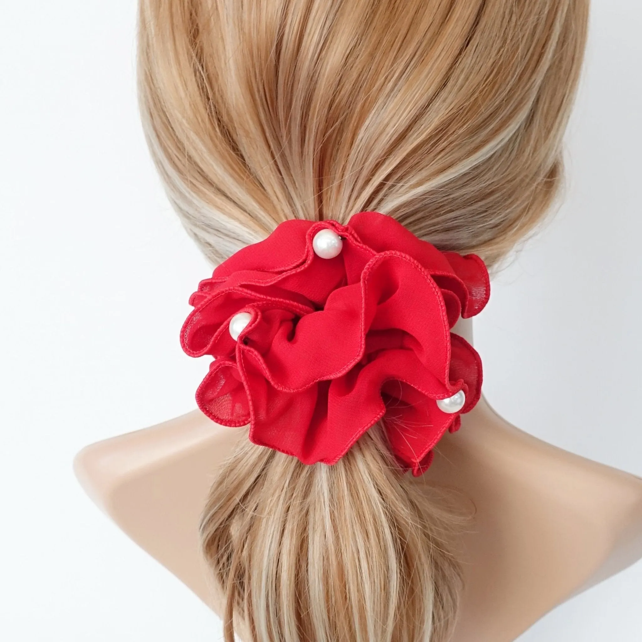 pearl chiffon scrunchies women hair elastic scrunchie