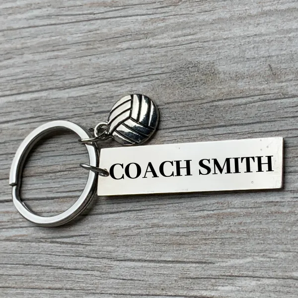 Personalized Engraved Volleyball Coach Keychain with a Ball Charm