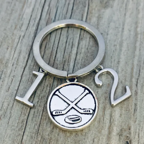 Personalized Ice Hockey Sticks & Puck Keychain