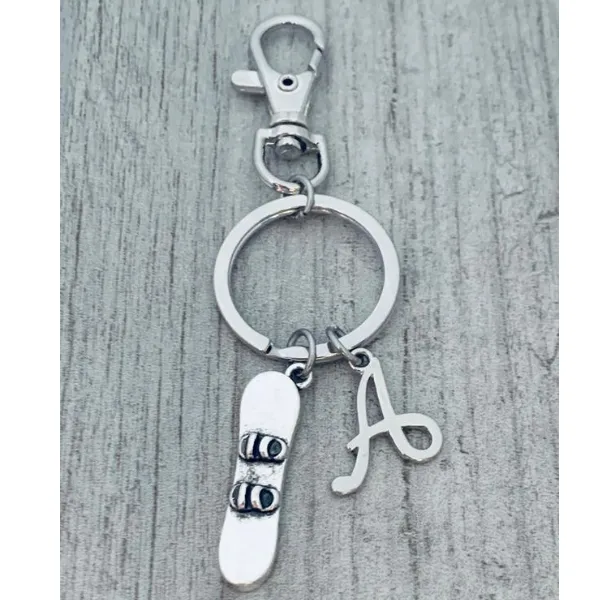 Personalized Snowboarding Zipper Pull Keychain a Letter Charm