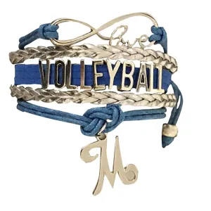 Personalized Volleyball Initial Charm Bracelet - Pick Color