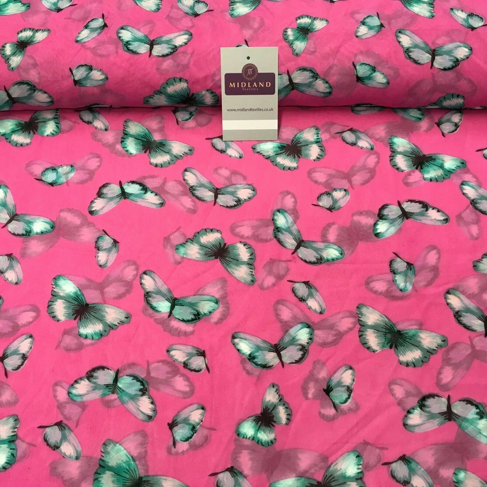 Pink Butterfly High Street Printed Light Chiffon Fabric 150 cm Wide MK1084 Mtex