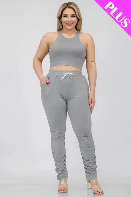 Plus size crop tank top & ruched pants set