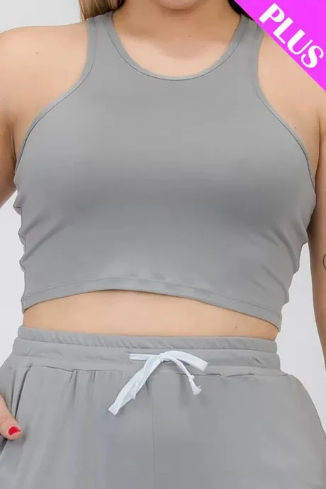 Plus size crop tank top & ruched pants set