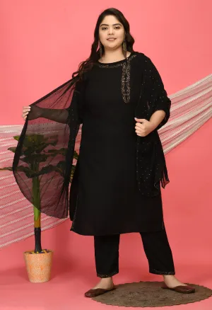 Plus Size Voguish Black Kurta Pant Set with Dupatta