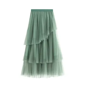 Pre Order:  Layered Ruffles Mesh Midi Skirt