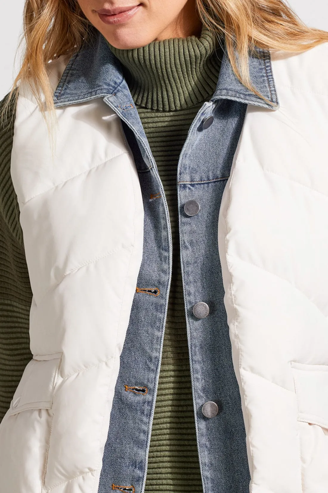 QUILTED DENIM FOOLER VEST