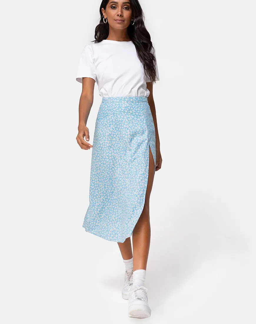 Saika Midi Skirt in Ditsy Rose Blue