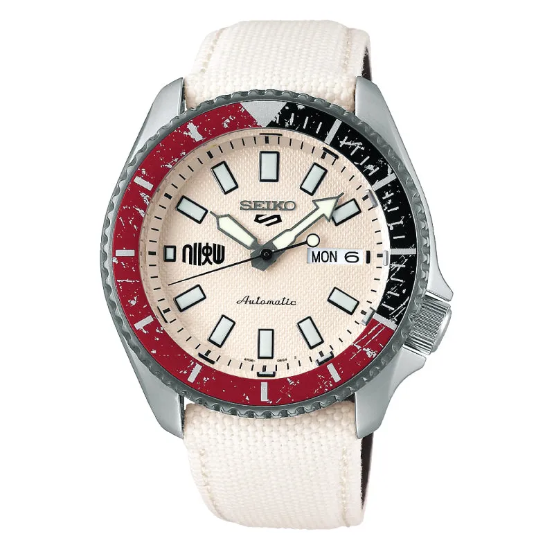 Seiko 5 Sports Automatic STREET FIGHTER V Limited Edition (Unshakable Fist - RYU) White Leather Strap Watch SRPF19K1 (LOCAL BUYERS ONLY)