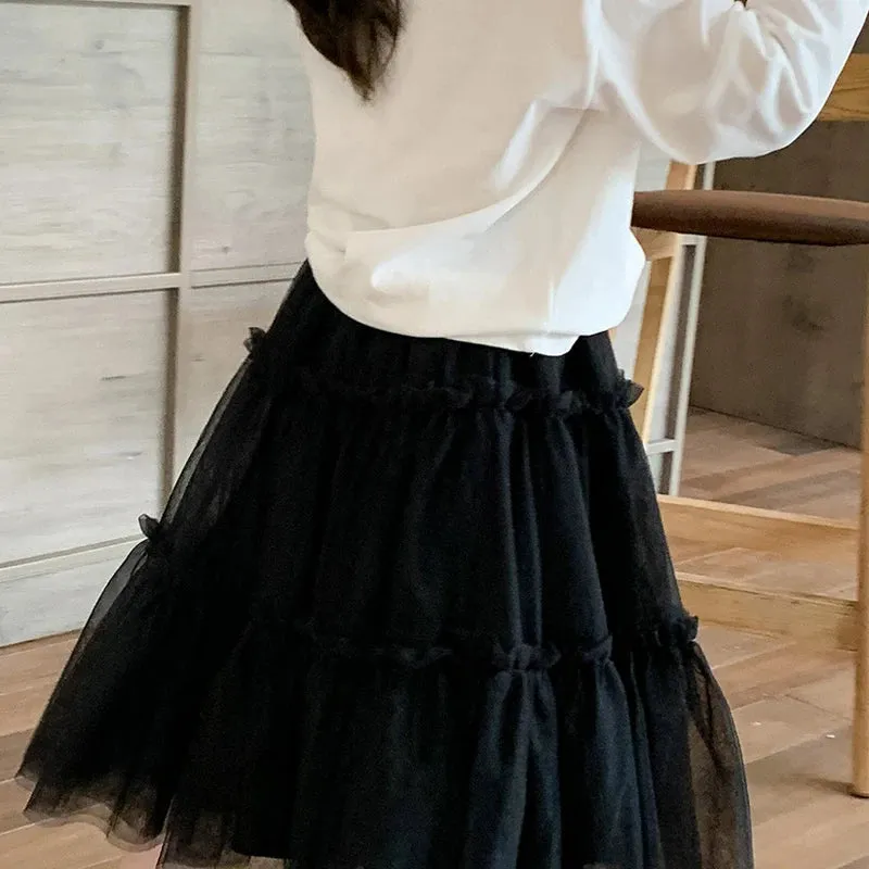 Spring Girls' Skirts Children's Trendy Versatile Large Skirt Hem Gauze Skirts Medium And Small Girls Fluffy Mesh Half Skirt