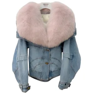 TEEK - Denim Goose Down Fluff Detachable Collar Jacket