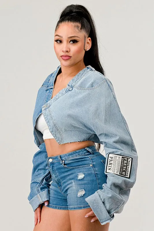 TEEK - Denim Patched X-Contrast Top