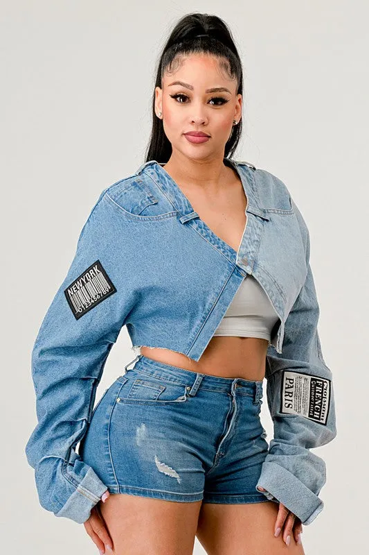 TEEK - Denim Patched X-Contrast Top