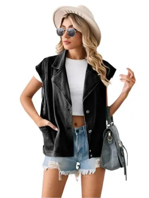 TEEK - Pocketed Sleeveless Denim Jacket