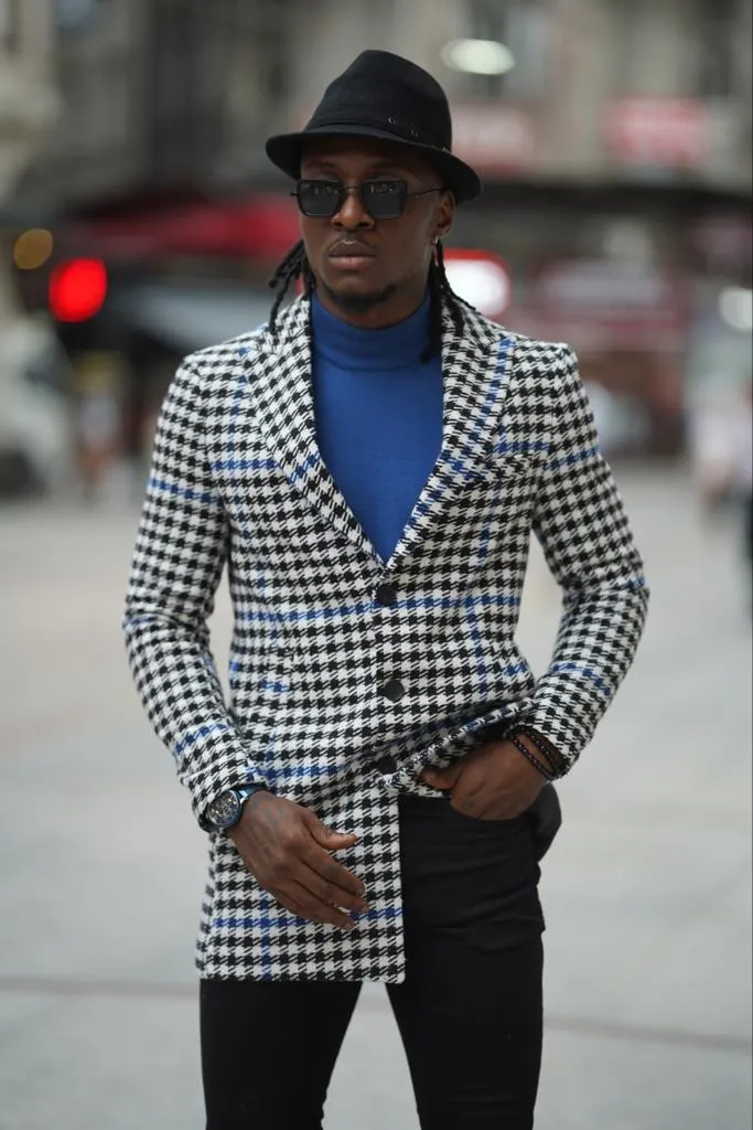 Thread Slim Fit Checkered Cachet Grey Coat