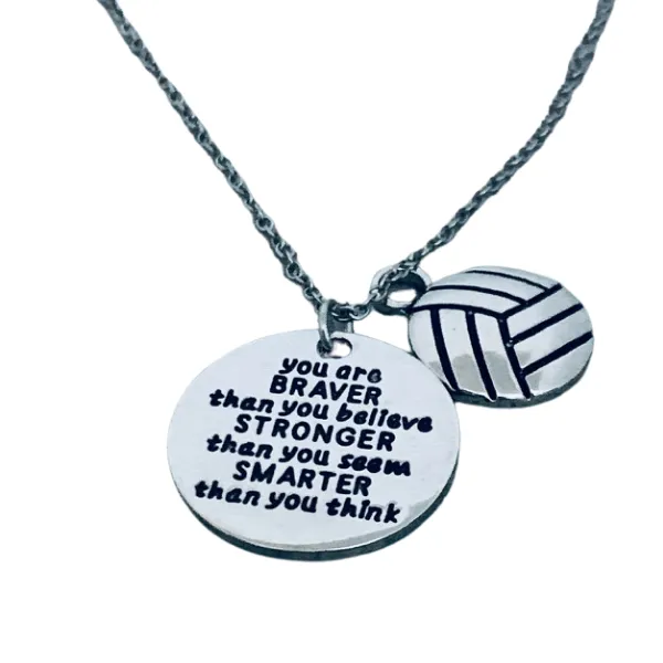 Volleyball Necklace- Braver Thank you Believe