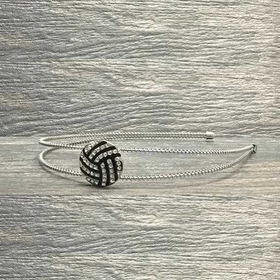 Volleyball Rhinestone Headband - Silver