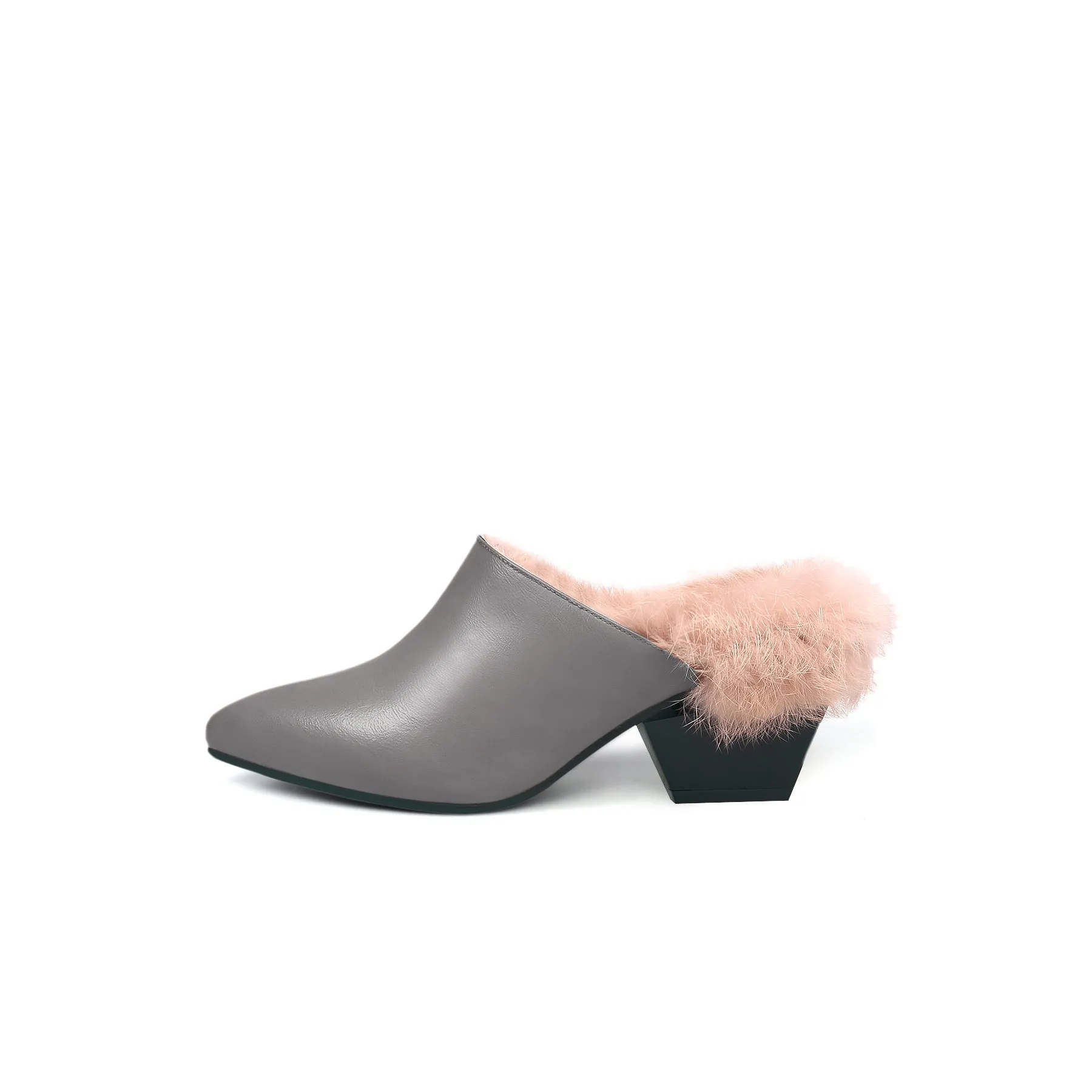 Winter Fur Lined Mules with Block Heels