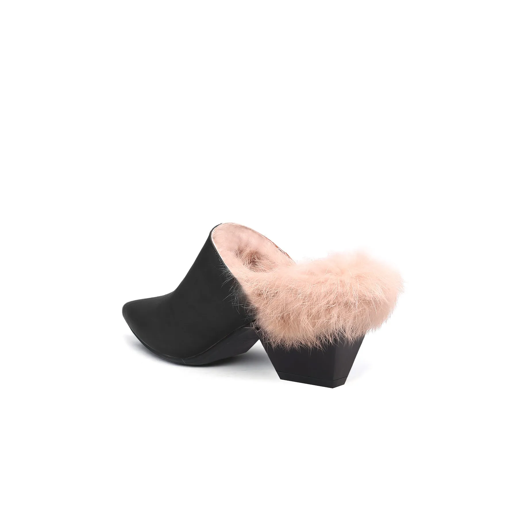 Winter Fur Lined Mules with Block Heels