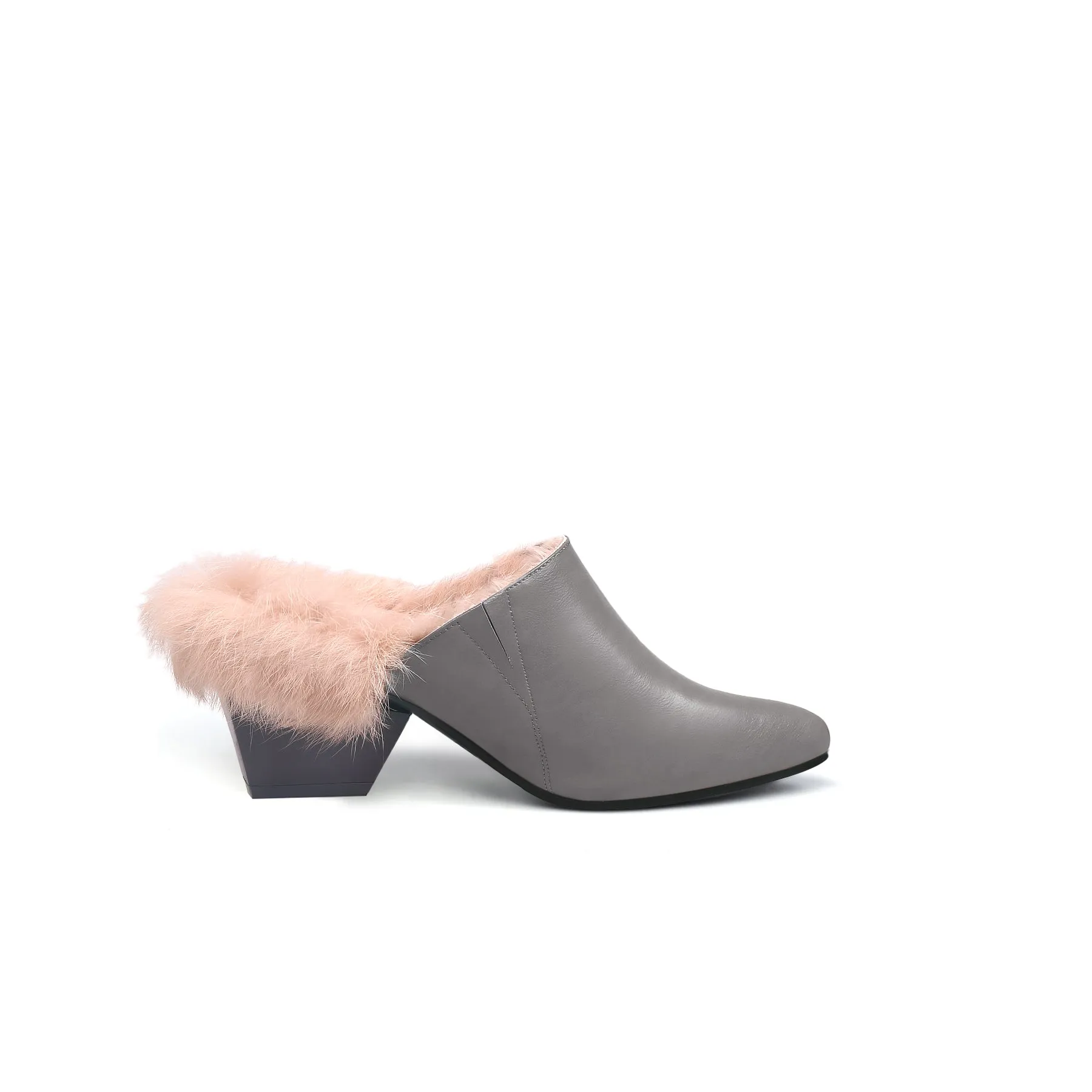 Winter Fur Lined Mules with Block Heels