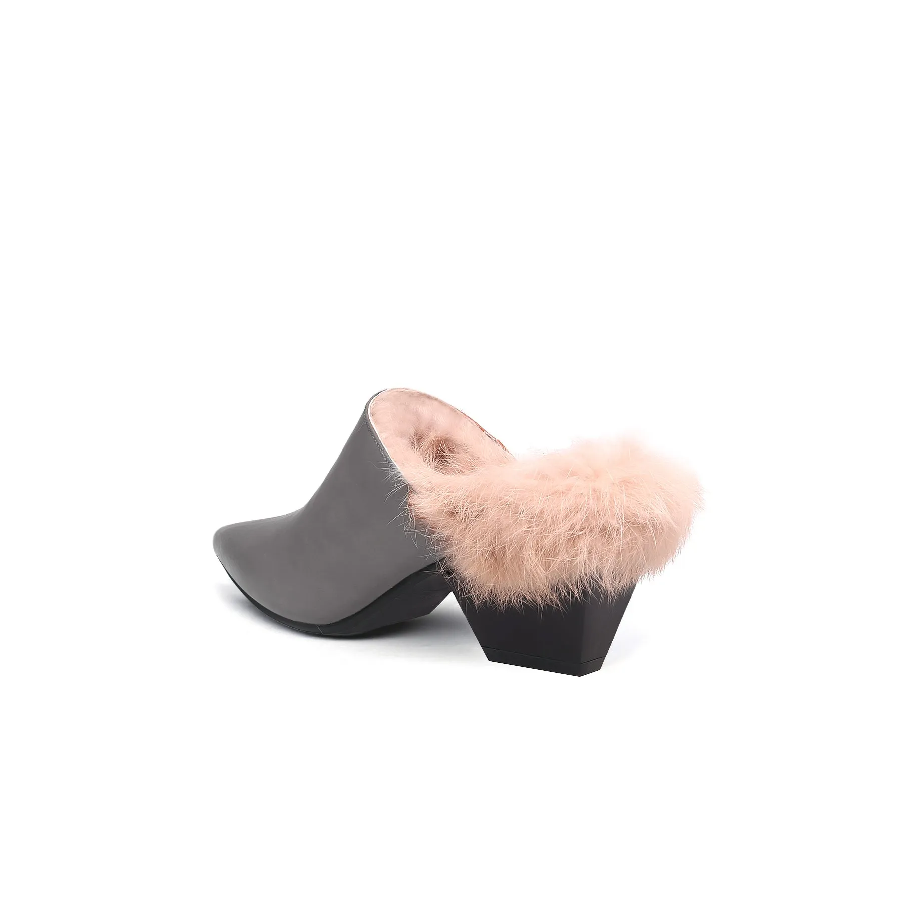 Winter Fur Lined Mules with Block Heels