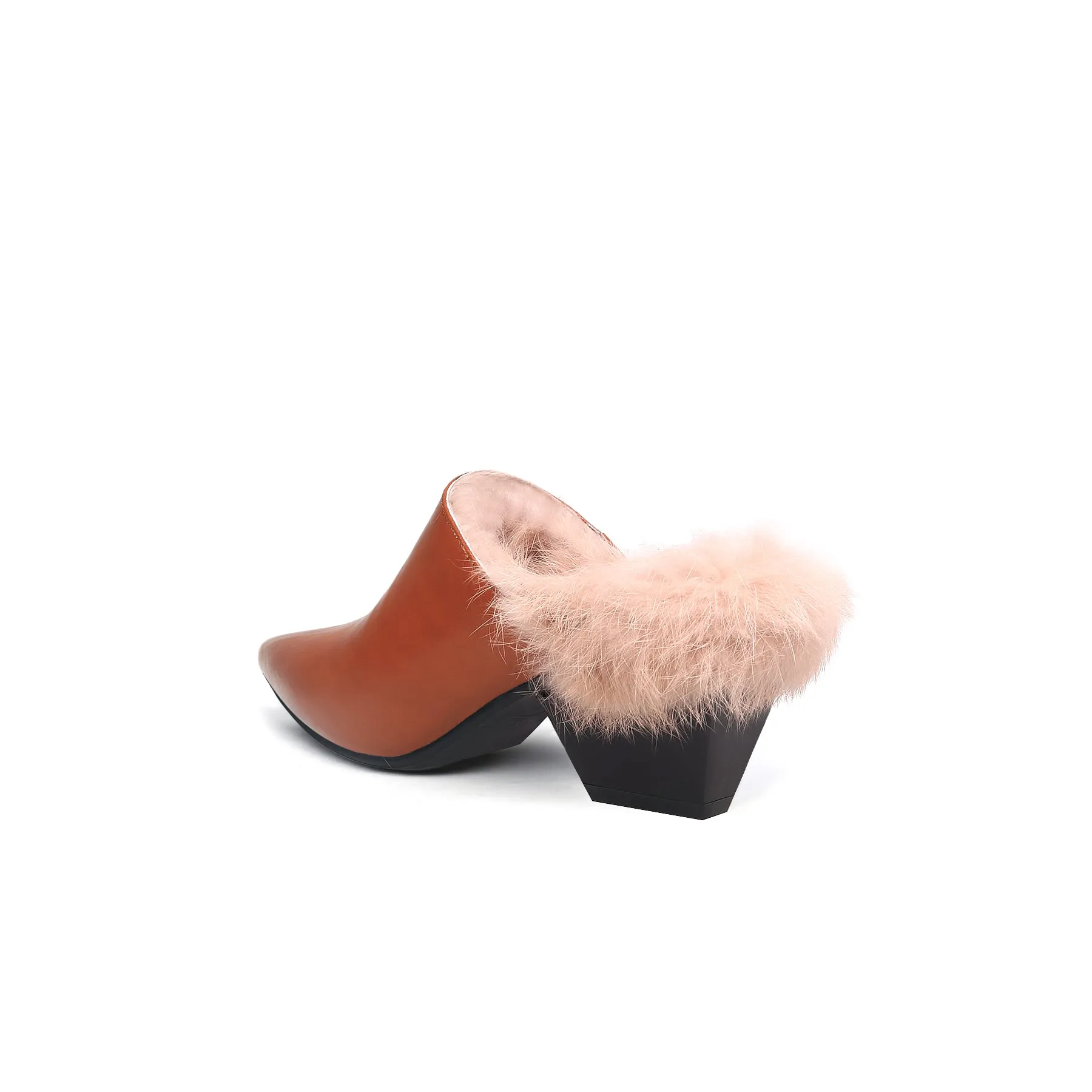 Winter Fur Lined Mules with Block Heels